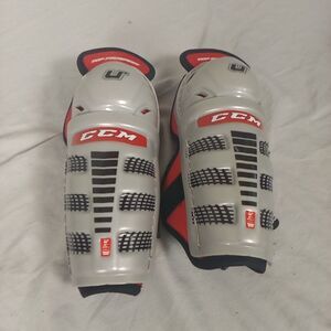 CCM U+ HOCKEY SHIN PADS 8" ICE HOCKEY Gray/Red/Black